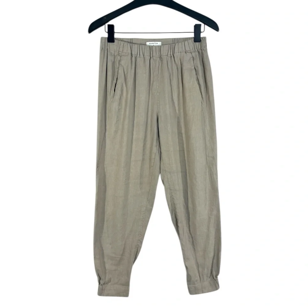 Aritzia Babaton Linen Blend Dexter Jogger Pants Cropped Ankle Pull On Beige SML